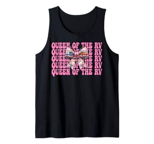 Queen of The Rv Camping Camper Wohnmobil Mädchen Mama Kokette Tank Top von Womens Pink Coquette Bow RV Camping Camper Gifts