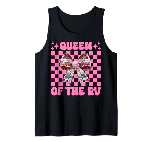 Queen of The Rv Camping Camper Wohnmobil Mädchen Mama Kokette Tank Top von Womens Pink Coquette Bow RV Camping Camper Gifts