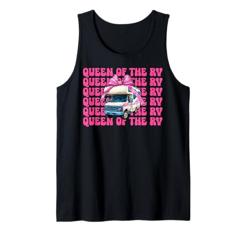 Queen of The Rv Camping Camper Wohnmobil Mädchen Mama Kokette Tank Top von Womens Pink Coquette Bow RV Camping Camper Gifts