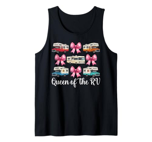 Queen of The Rv Camping Camper Wohnmobil Mädchen Mama Kokette Tank Top von Womens Pink Coquette Bow RV Camping Camper Gifts