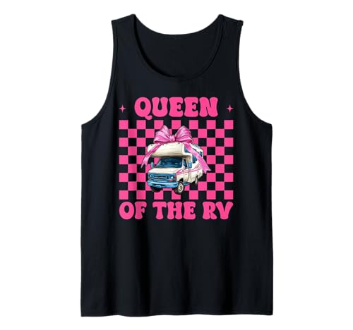 Queen of The Rv Camping Camper Wohnmobil Mädchen Mama Kokette Tank Top von Womens Pink Coquette Bow RV Camping Camper Gifts