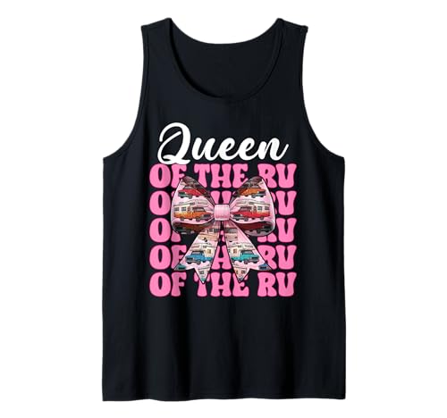 Queen of The Rv Camping Camper Wohnmobil Mädchen Mama Kokette Tank Top von Womens Pink Coquette Bow RV Camping Camper Gifts