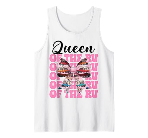 Queen of The Rv Camping Camper Wohnmobil Mädchen Mama Kokette Tank Top von Womens Pink Coquette Bow RV Camping Camper Gifts