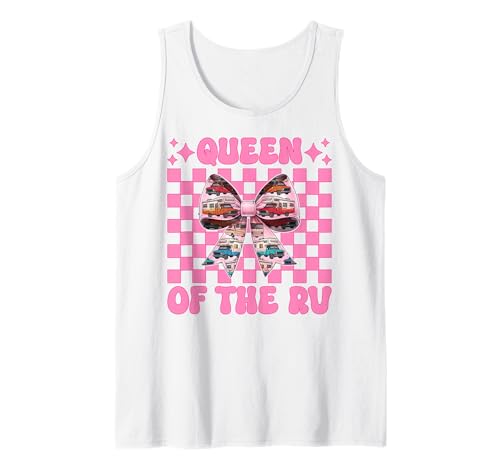 Queen of The Rv Camping Camper Wohnmobil Mädchen Mama Kokette Tank Top von Womens Pink Coquette Bow RV Camping Camper Gifts