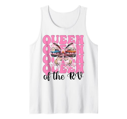 Queen of The Rv Camping Camper Wohnmobil Mädchen Mama Kokette Tank Top von Womens Pink Coquette Bow RV Camping Camper Gifts