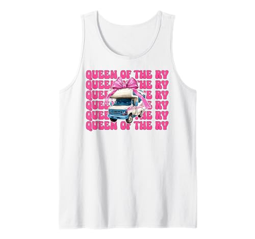 Queen of The Rv Camping Camper Wohnmobil Mädchen Mama Kokette Tank Top von Womens Pink Coquette Bow RV Camping Camper Gifts