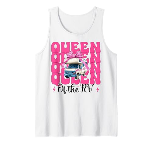 Queen of The Rv Camping Camper Wohnmobil Mädchen Mama Kokette Tank Top von Womens Pink Coquette Bow RV Camping Camper Gifts