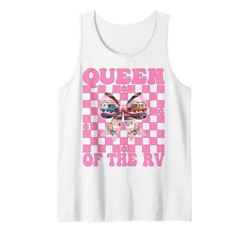 Queen of The Rv Camping Camper Wohnmobil Mädchen Mama Kokette Tank Top von Womens Pink Coquette Bow RV Camping Camper Gifts