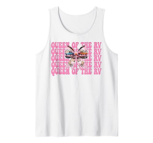 Queen of The Rv Camping Camper Wohnmobil Mädchen Mama Kokette Tank Top von Womens Pink Coquette Bow RV Camping Camper Gifts