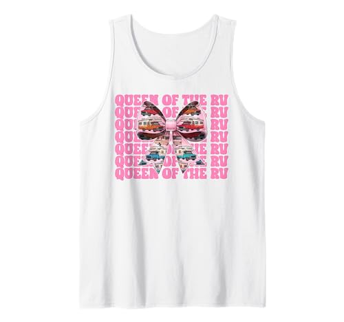 Queen of The Rv Camping Camper Wohnmobil Mädchen Mama Kokette Tank Top von Womens Pink Coquette Bow RV Camping Camper Gifts