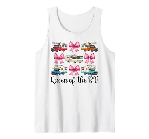 Queen of The Rv Camping Camper Wohnmobil Mädchen Mama Kokette Tank Top von Womens Pink Coquette Bow RV Camping Camper Gifts