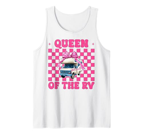 Queen of The Rv Camping Camper Wohnmobil Mädchen Mama Kokette Tank Top von Womens Pink Coquette Bow RV Camping Camper Gifts