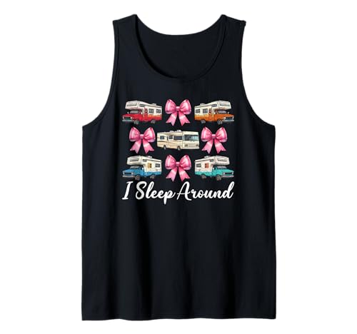 Wohnmobil Camping Camper Wohnmobil Mädchen Mama Coquette I Sleep Around Tank Top von Womens Pink Coquette Bow RV Camping Camper Gifts