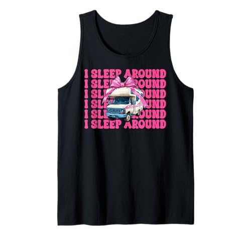 Wohnmobil Camping Camper Wohnmobil Mädchen Mama Coquette I Sleep Around Tank Top von Womens Pink Coquette Bow RV Camping Camper Gifts