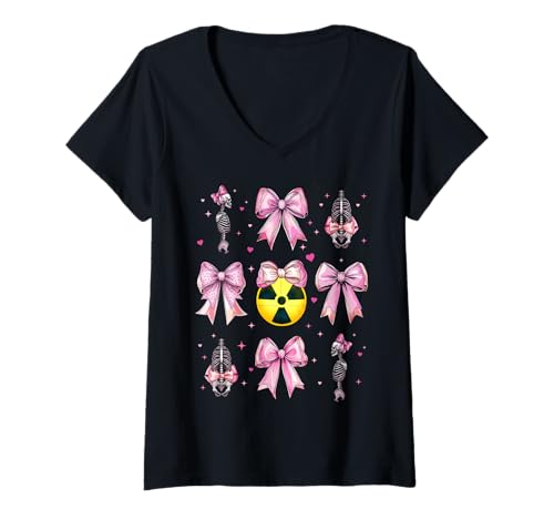 Damen Rad Tech Radiology Radiologist Radiographin Girl Coquette T-Shirt mit V-Ausschnitt Damen Rad Tech Radiology Radiologist Radiographin Girl Coquette T-Shirt mit V-Ausschnitt von Womens Pink Coquette Bow Rad Tech Radiology Gifts