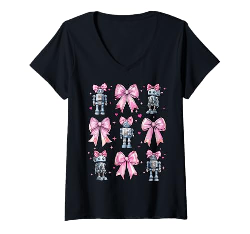 Damen Robot Robotics Coquette Bow Pink Mama für Mädchen T-Shirt mit V-Ausschnitt Damen Robot Robotics Coquette Bow Pink Mama für Mädchen T-Shirt mit V-Ausschnitt von Womens Pink Coquette Bow Robot Robotics Gifts