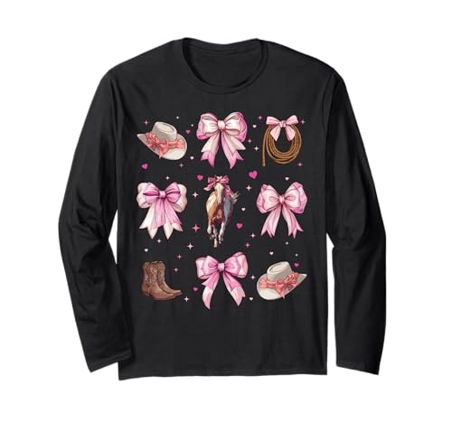Rodeo Barrel Racer Barrel Racing Coquette Bow für Mädchen, Mama, Rosa Langarmshirt von Womens Pink Coquette Bow Rodeo Barrel Racer Gifts