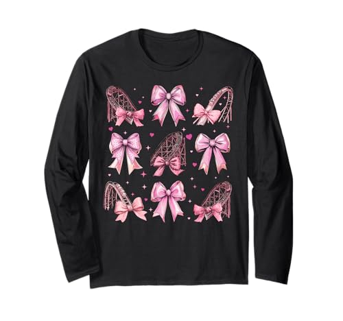 Achterbahn Vergnügungspark Mädchen Kokette Schleife Rosa Mama Langarmshirt von Womens Pink Coquette Bow Roller Coaster Gifts