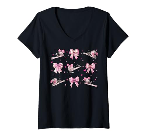 Damen Rowing Rower Girl Kokette Bow Pink Mom T-Shirt mit V-Ausschnitt Damen Rowing Rower Girl Kokette Bow Pink Mom T-Shirt mit V-Ausschnitt von Womens Pink Coquette Bow Rowing Rower Gifts