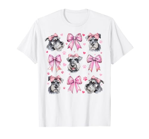 Schnauzer Hund Mama Mädchen Kokette Schleife Rosa T-Shirt von Womens Pink Coquette Bow Schnauzer Dog Gifts