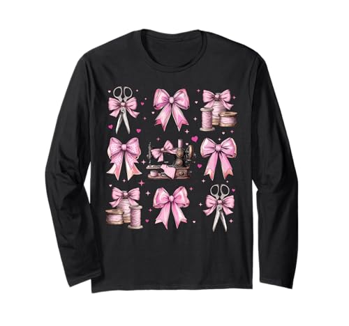 Nähen Quilten Quilter Nähmaschine Mädchen Kokette Schleife Langarmshirt Nähen Quilten Quilter Nähmaschine Mädchen Kokette Schleife Langarmshirt von Womens Pink Coquette Bow Sewing Quilting Gifts
