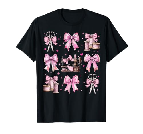 Nähen Quilten Quilter Nähmaschine Mädchen Kokette Schleife T-Shirt Nähen Quilten Quilter Nähmaschine Mädchen Kokette Schleife T-Shirt von Womens Pink Coquette Bow Sewing Quilting Gifts