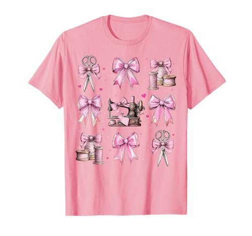 Nähen Quilten Quilter Nähmaschine Mädchen Kokette Schleife T-Shirt Nähen Quilten Quilter Nähmaschine Mädchen Kokette Schleife T-Shirt von Womens Pink Coquette Bow Sewing Quilting Gifts