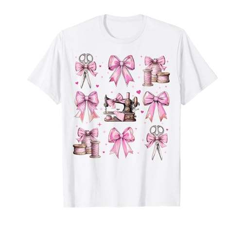Nähen Quilten Quilter Nähmaschine Mädchen Kokette Schleife T-Shirt Nähen Quilten Quilter Nähmaschine Mädchen Kokette Schleife T-Shirt von Womens Pink Coquette Bow Sewing Quilting Gifts
