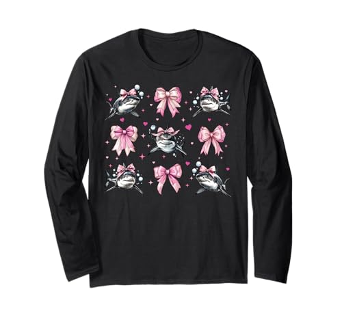 Hai Ozean Tier Mädchen Kokette Schleife Rosa Mama Langarmshirt von Womens Pink Coquette Bow Shark Ocean Animal Gifts