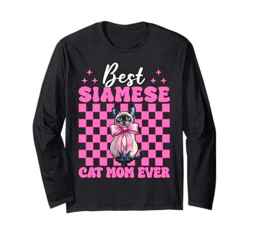 Best Siamese Cat Mom Ever Mama Muttertag Kokette Schleife Langarmshirt Best Siamese Cat Mom Ever Mama Muttertag Kokette Schleife Langarmshirt von Womens Pink Coquette Bow Siamese Cat Pet Gifts