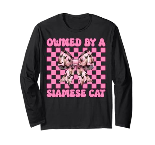 Im Besitz Einer siamesischen Katze, Mädchen, Katzenmutter, rosa Kokettenschleife Langarmshirt von Womens Pink Coquette Bow Siamese Cat Pet Gifts