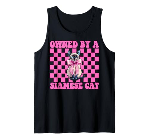 Im Besitz Einer siamesischen Katze, Mädchen, Katzenmutter, rosa Kokettenschleife Tank Top von Womens Pink Coquette Bow Siamese Cat Pet Gifts