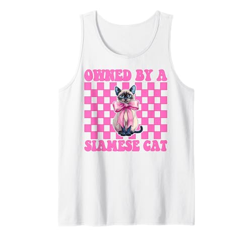 Im Besitz Einer siamesischen Katze, Mädchen, Katzenmutter, rosa Kokettenschleife Tank Top von Womens Pink Coquette Bow Siamese Cat Pet Gifts
