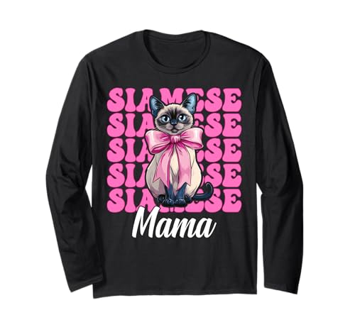 Siamesische Mama Siamesische Katze Mama Muttertag Kokette Schleife Langarmshirt Siamesische Mama Siamesische Katze Mama Muttertag Kokette Schleife Langarmshirt von Womens Pink Coquette Bow Siamese Cat Pet Gifts