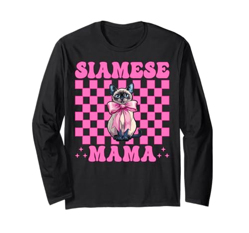 Siamesische Mama Siamesische Katze Mama Muttertag Kokette Schleife Langarmshirt Siamesische Mama Siamesische Katze Mama Muttertag Kokette Schleife Langarmshirt von Womens Pink Coquette Bow Siamese Cat Pet Gifts