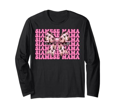 Siamesische Mama Siamesische Katze Mama Muttertag Kokette Schleife Langarmshirt Siamesische Mama Siamesische Katze Mama Muttertag Kokette Schleife Langarmshirt von Womens Pink Coquette Bow Siamese Cat Pet Gifts