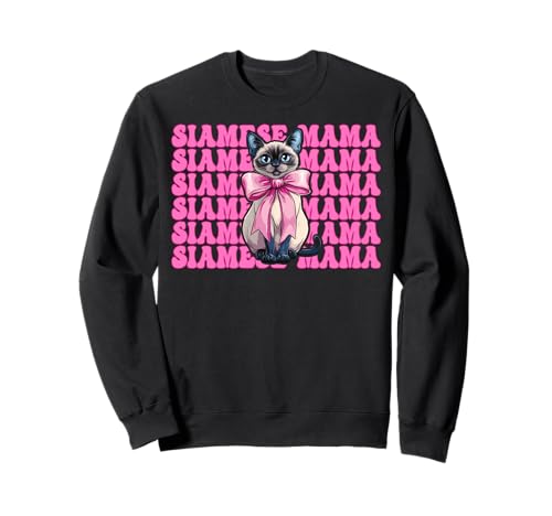 Siamesische Mama Siamesische Katze Mama Muttertag Kokette Schleife Sweatshirt Siamesische Mama Siamesische Katze Mama Muttertag Kokette Schleife Sweatshirt von Womens Pink Coquette Bow Siamese Cat Pet Gifts