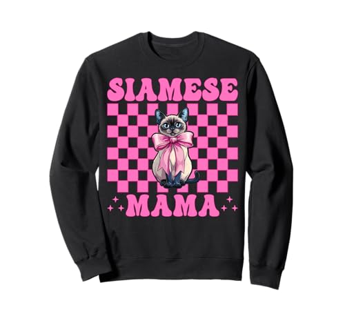 Siamesische Mama Siamesische Katze Mama Muttertag Kokette Schleife Sweatshirt Siamesische Mama Siamesische Katze Mama Muttertag Kokette Schleife Sweatshirt von Womens Pink Coquette Bow Siamese Cat Pet Gifts