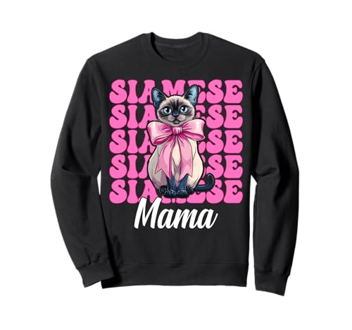Siamesische Mama Siamesische Katze Mama Muttertag Kokette Schleife Sweatshirt Siamesische Mama Siamesische Katze Mama Muttertag Kokette Schleife Sweatshirt von Womens Pink Coquette Bow Siamese Cat Pet Gifts