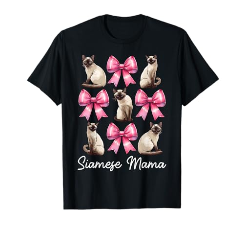 Siamesische Mama Siamesische Katze Mama Muttertag Kokette Schleife T-Shirt Siamesische Mama Siamesische Katze Mama Muttertag Kokette Schleife T-Shirt von Womens Pink Coquette Bow Siamese Cat Pet Gifts