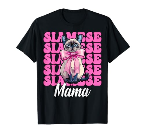 Siamesische Mama Siamesische Katze Mama Muttertag Kokette Schleife T-Shirt Siamesische Mama Siamesische Katze Mama Muttertag Kokette Schleife T-Shirt von Womens Pink Coquette Bow Siamese Cat Pet Gifts