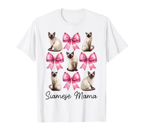 Siamesische Mama Siamesische Katze Mama Muttertag Kokette Schleife T-Shirt Siamesische Mama Siamesische Katze Mama Muttertag Kokette Schleife T-Shirt von Womens Pink Coquette Bow Siamese Cat Pet Gifts