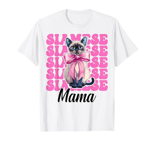 Siamesische Mama Siamesische Katze Mama Muttertag Kokette Schleife T-Shirt Siamesische Mama Siamesische Katze Mama Muttertag Kokette Schleife T-Shirt von Womens Pink Coquette Bow Siamese Cat Pet Gifts