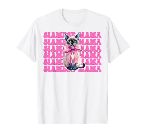 Siamesische Mama Siamesische Katze Mama Muttertag Kokette Schleife T-Shirt von Womens Pink Coquette Bow Siamese Cat Pet Gifts