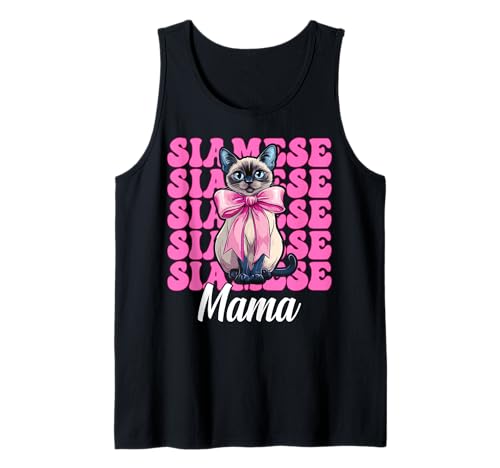 Siamesische Mama Siamesische Katze Mama Muttertag Kokette Schleife Tank Top Siamesische Mama Siamesische Katze Mama Muttertag Kokette Schleife Tank Top von Womens Pink Coquette Bow Siamese Cat Pet Gifts