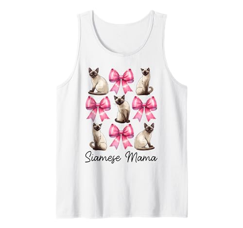 Siamesische Mama Siamesische Katze Mama Muttertag Kokette Schleife Tank Top Siamesische Mama Siamesische Katze Mama Muttertag Kokette Schleife Tank Top von Womens Pink Coquette Bow Siamese Cat Pet Gifts