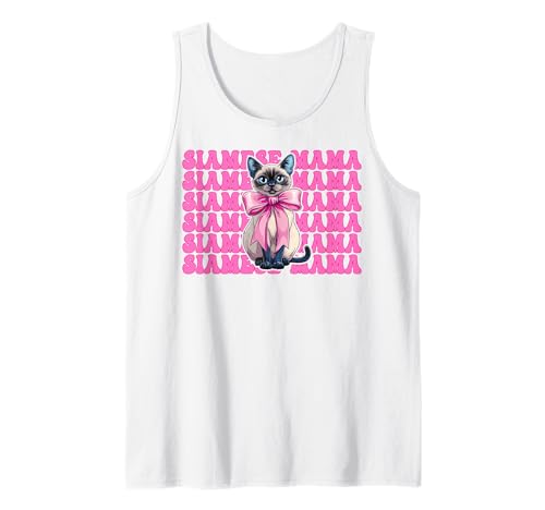 Siamesische Mama Siamesische Katze Mama Muttertag Kokette Schleife Tank Top Siamesische Mama Siamesische Katze Mama Muttertag Kokette Schleife Tank Top von Womens Pink Coquette Bow Siamese Cat Pet Gifts