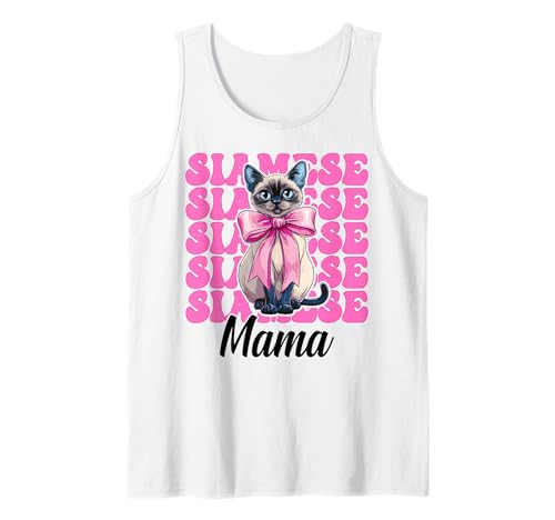 Siamesische Mama Siamesische Katze Mama Muttertag Kokette Schleife Tank Top Siamesische Mama Siamesische Katze Mama Muttertag Kokette Schleife Tank Top von Womens Pink Coquette Bow Siamese Cat Pet Gifts