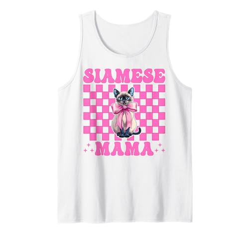 Siamesische Mama Siamesische Katze Mama Muttertag Kokette Schleife Tank Top Siamesische Mama Siamesische Katze Mama Muttertag Kokette Schleife Tank Top von Womens Pink Coquette Bow Siamese Cat Pet Gifts