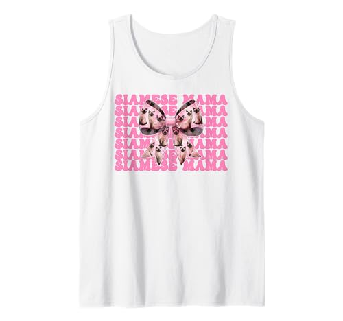 Siamesische Mama Siamesische Katze Mama Muttertag Kokette Schleife Tank Top Siamesische Mama Siamesische Katze Mama Muttertag Kokette Schleife Tank Top von Womens Pink Coquette Bow Siamese Cat Pet Gifts